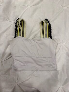Free People White Cropped Tank with Black-Trim Striped Straps